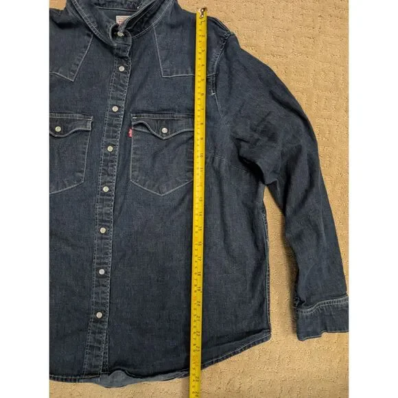 Levi's Pearl Snap Shirt Women Size 14-16 1X Blue Denim Long Sleeve - Picture 6 of 8